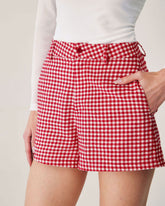 Red Plaid High-waisted Pocket Shorts | Rihoas