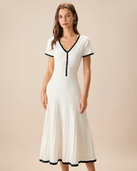 Women's White Contrasting Sweater Midi Dress | Rihoas