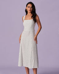 The White Square Neck Striped Midi Dress | Rihoas