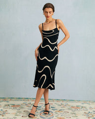 The Black Wave Mermaid Hem Knit Midi Dress | Rihoas