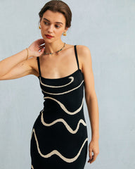 The Black Wave Mermaid Hem Knit Midi Dress | Rihoas