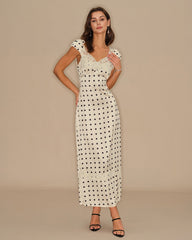 Apricot Polka Dot Lace Maxi Dress | Rihoas