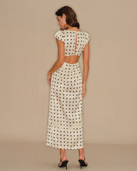 Apricot Polka Dot Lace Maxi Dress | Rihoas