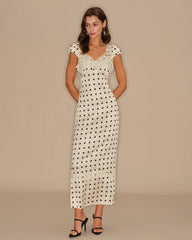 Apricot Polka Dot Lace Maxi Dress | Rihoas