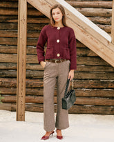 Wine Red Single Breasted Casual Knit Cardigan | Rihoas