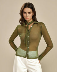 Green See Through Collar Shirt | Rihoas