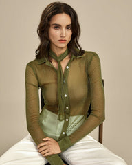 Green See Through Collar Shirt | Rihoas