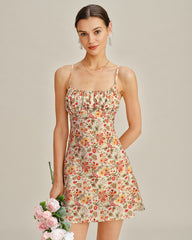 Floral Shirred Slip Mini Dress | Rihoas