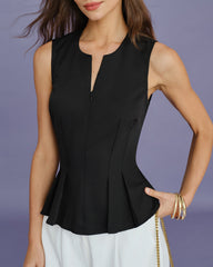 Black Solid Ruched Tank Top | Rihoas