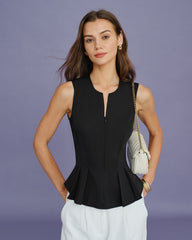 Black Solid Ruched Tank Top | Rihoas