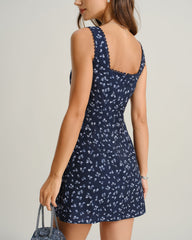 Navy Floral Square Neck Slip Mini Dress | Rihoas