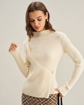 Apricot Mock Neck Slim Knit Tee | Rihoas