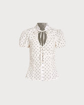 White Mandarin Collar Polka Dot Tee | Rihoas