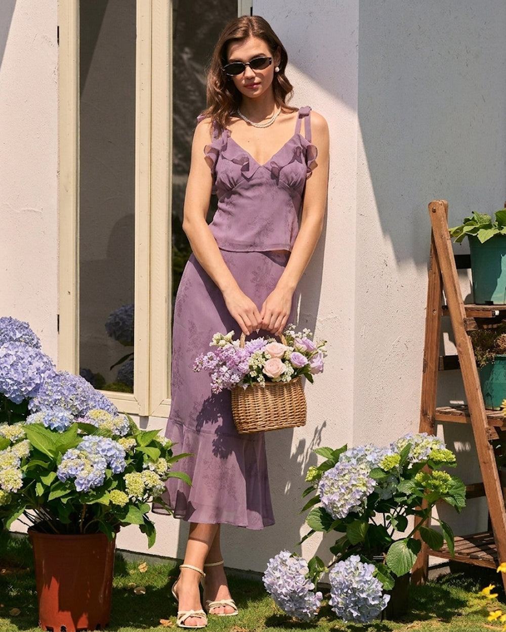 Purple Floral Mermaid Midi Skirt | Rihoas