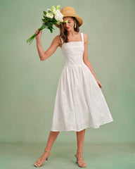 White Square Neck Slip Midi Dress | Rihoas