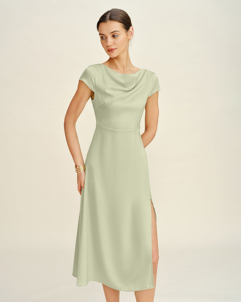 Green Boat Neck Tunic Midi Dress | Rihoas