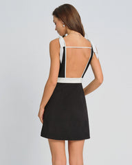 Black Contrasting Bowknot Mini Dress | Rihoas