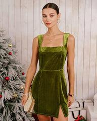 Green Velour Sleeveless Slit Mini Dress | Rihoas