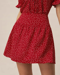 Red Polka Dot Ruched Mini Skirt | Rihoas