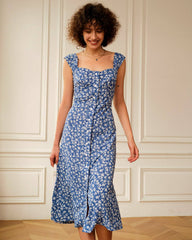 The Single-breasted Floral Midi Dress | Rihoas