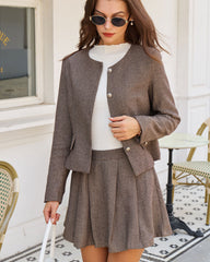Brown Button Pockets Jacket | Rihoas