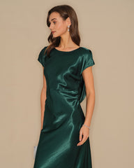 Green Tie Satin Maxi Dress | Rihoas