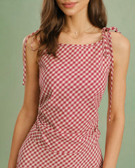 Red Boat Neck Plaid Tank Top | Rihoas