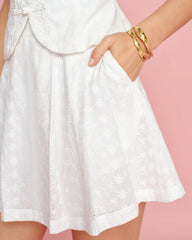 White Embroidery Pockets Mini Skirt | Rihoas