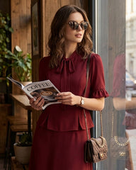 Red Puffed Sleeve Blouse | Rihoas