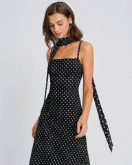 Black Polka Dot Cowl Neck Slip Maxi Dress | Rihoas
