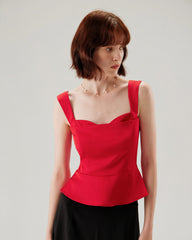 Red Sweetheart Neck Ruffle Tank Top | Rihoas