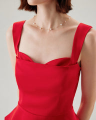 Red Sweetheart Neck Ruffle Tank Top | Rihoas