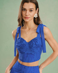 Blue Sweetheart Neck Embroidery Cami Top | Rihoas