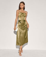 Green Belt Slip Midi Dress | Rihoas