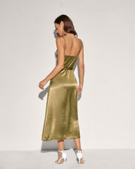 Green Belt Slip Midi Dress | Rihoas