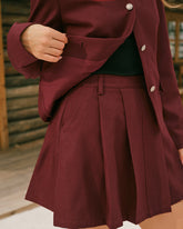 Wine Red Pleated A-Line Mini Skirt | Rihoas