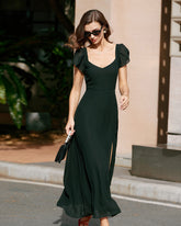 Black Sweetheart Neck Chiffon Maxi Dress | Rihoas