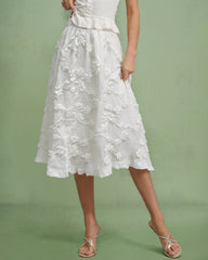 White Flowers Elastic Waist Midi Skirt | Rihoas