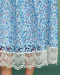 Blue Floral Lace A-Line Skirt | Rihoas