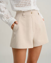 Beige Tie Waist Pocket Shorts | Rihoas