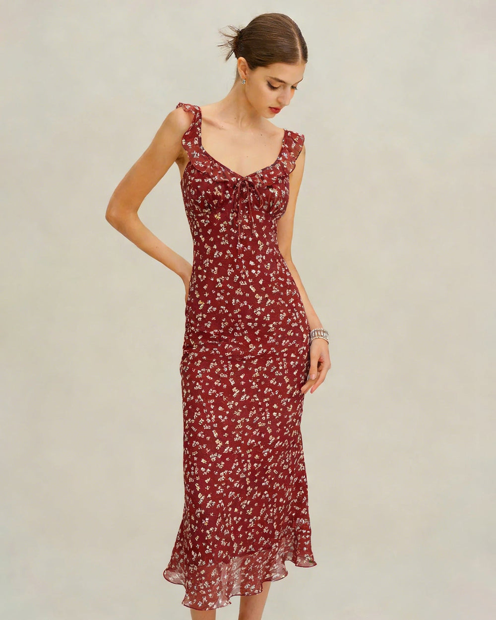 Red Floral Slip Maxi Dress | Rihoas