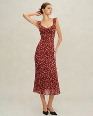 Red Floral Slip Maxi Dress | Rihoas