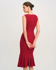 Red V Neck A-Line Midi Dress | Rihoas