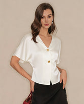Apricot V Neck Button Tee | Rihoas