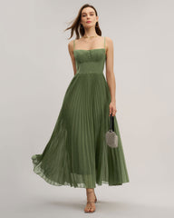 Green Sweetheart Neck Flowy Slip Maxi Dress | Rihoas