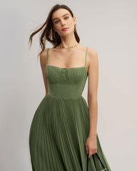 Green Sweetheart Neck Flowy Slip Maxi Dress | Rihoas