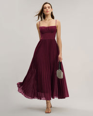 Wine Red Sweetheart Neck Flowy Maxi Dress | Rihoas