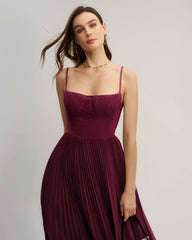 Wine Red Sweetheart Neck Flowy Maxi Dress | Rihoas