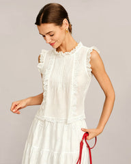 White Ruffled Splicing Tank Top | Rihoas