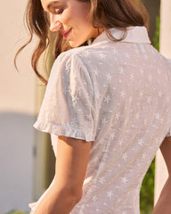 White Collar Embroidery Ruffle Tee | Rihoas